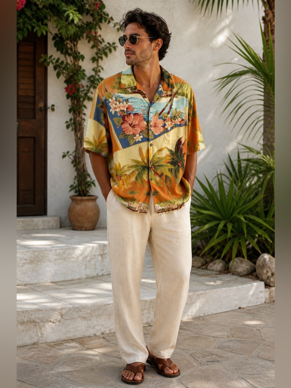 Tommy Bahama 100% Silk Vintage Island Scene Camp Shirt - Large